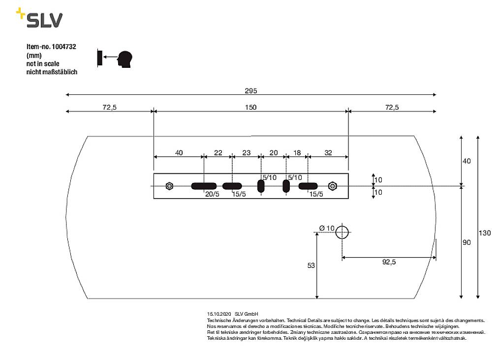 'Technical drawing of a fastening system with dimensions in mm, top view and side view, not to scale.'