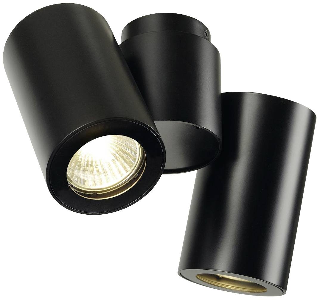 Black cylindrical ceiling light with a luminous lamp. Modern design, suitable for interior lighting.
