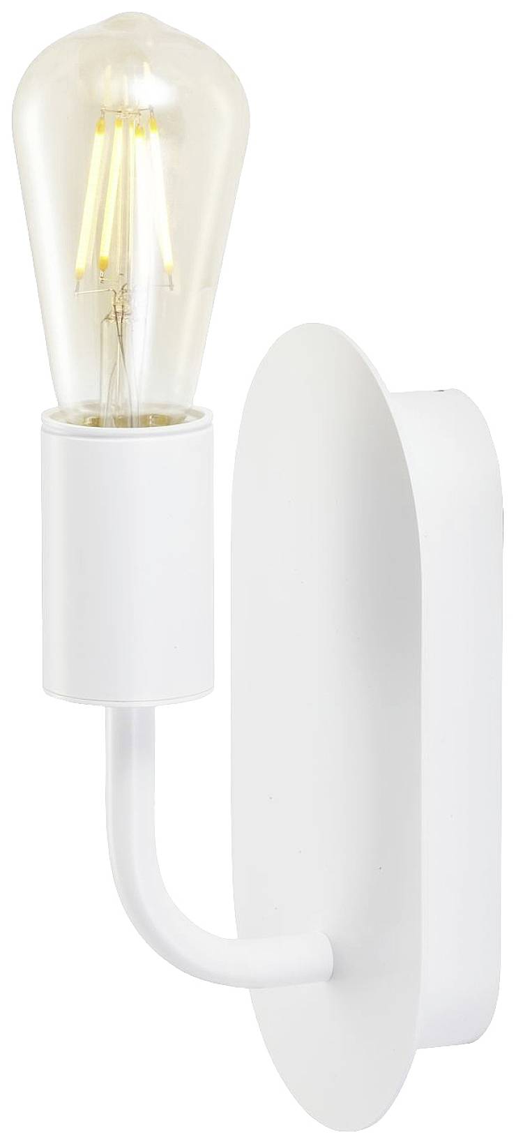 White wall lamp with visible light bulb.