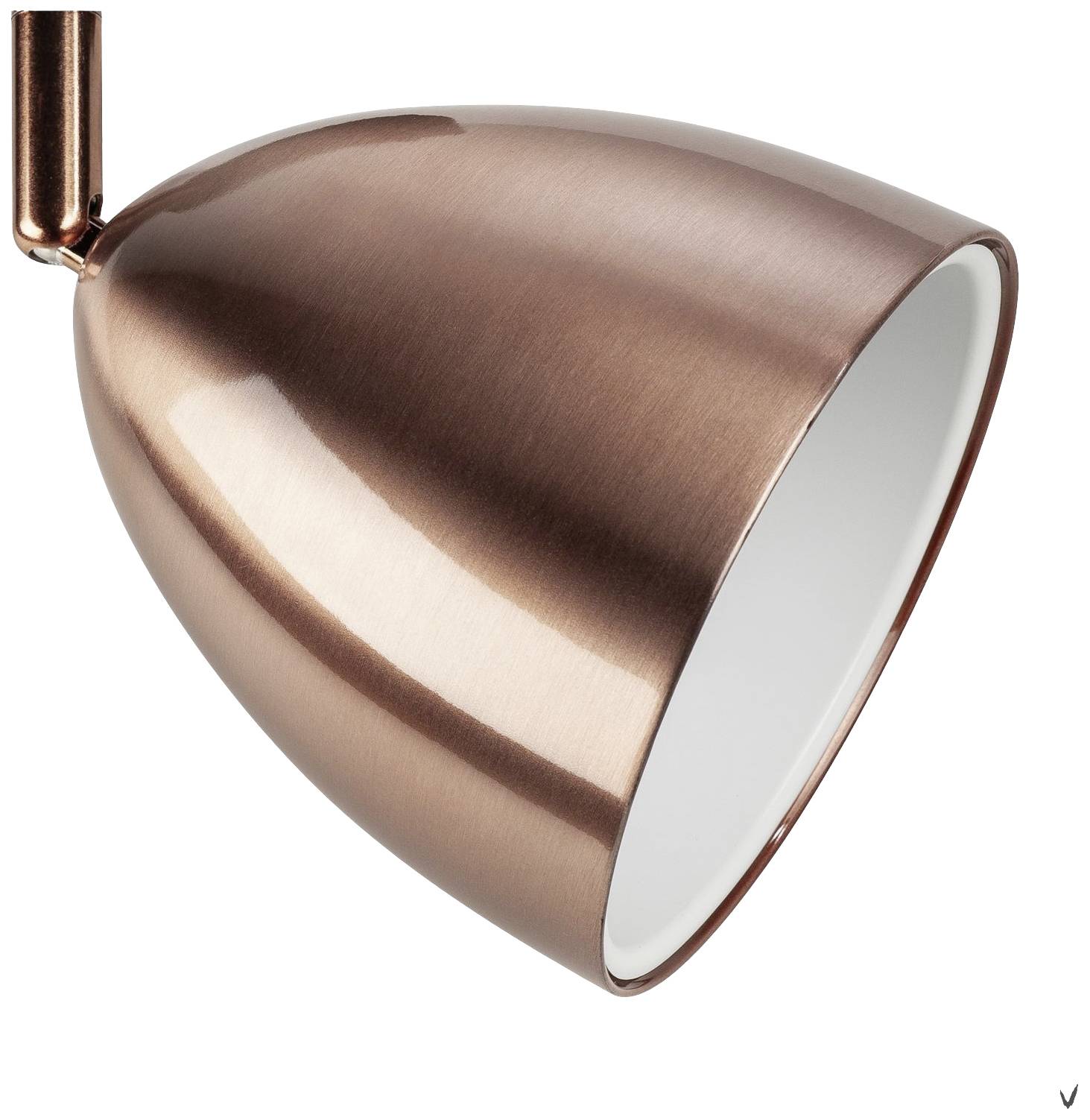 Copper-coloured lampshade of a light fitting with a smooth surface and downward-directed light emission.