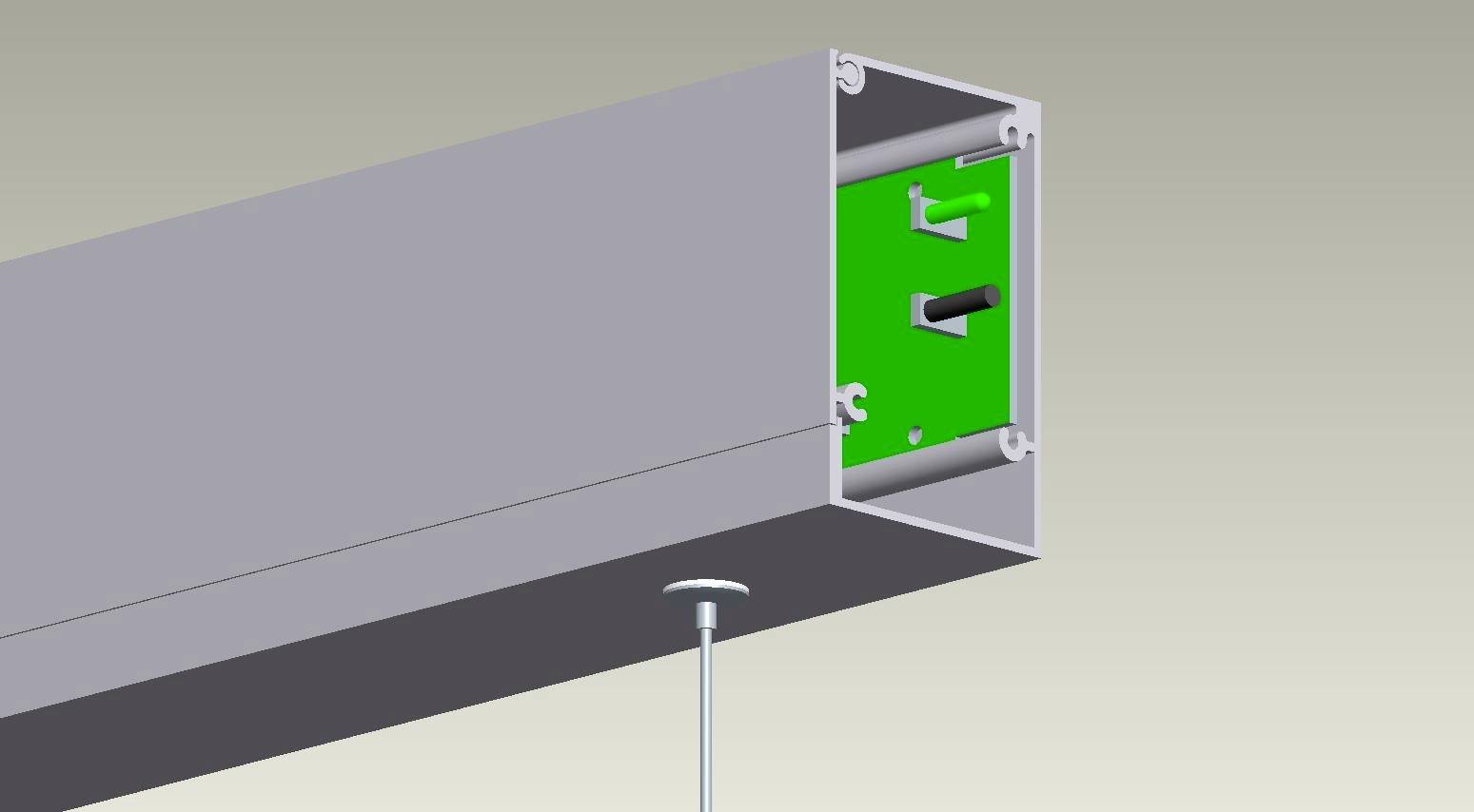 A rectangular metal bracket with a green mounting plate and screw for ceiling installation.