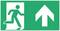 Emergency exit sign showing a figure running to the left with an arrow pointing upwards.