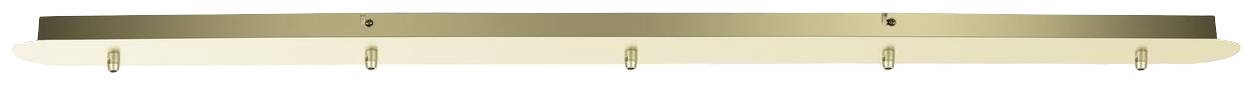 A long, curved ceiling light with five evenly spaced lamps pointing downwards. It has a sleek, modern design.