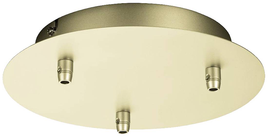 Round, gold-coloured ceiling mount with three light fittings. Ideal for installing ceiling lights or chandeliers.