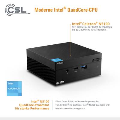 Asus Mini PC PN41 Intel® Celeron® Celeron N5100 2.8 GHz 8 GB RAM 500 GB SSD Intel UHD graphics Win 11 Pro 82209-9