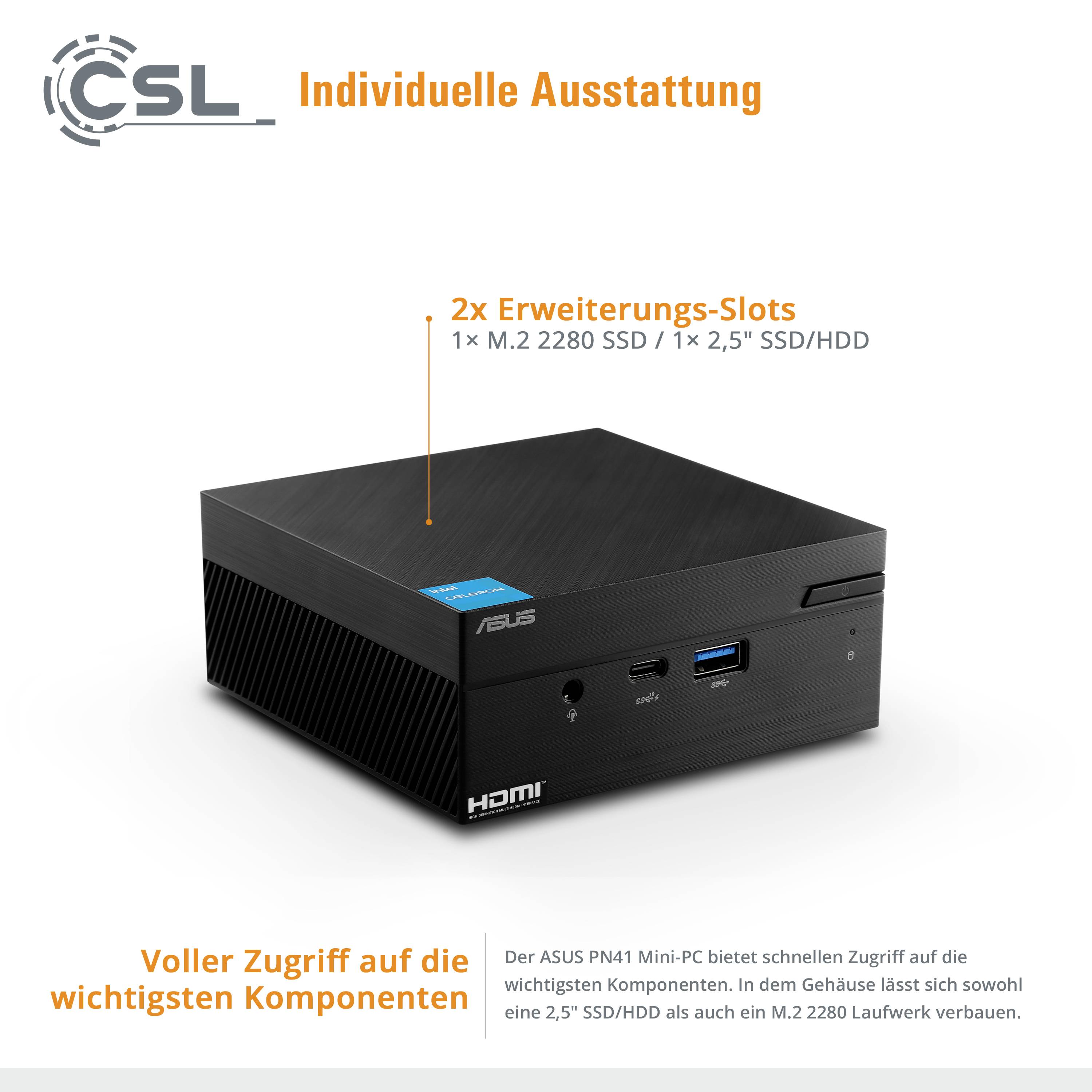 Asus Mini PC PN41 Intel® Celeron® Celeron N5100 2.8 GHz 8 GB RAM 500 GB SSD Intel UHD graphics Win 11 Pro 82209-10