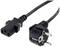 Black network cable with Schuko plug and three-pin C13 device plug. Suitable for connecting electrical devices to power sources.