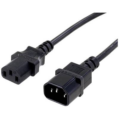 A black power cord with a C13 plug (left) and a C14 plug (right), used for powering electrical devices.
