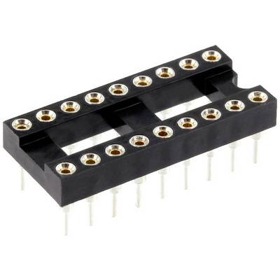 A black 16-pin IC socket, suitable for electronic circuits, on a white background.