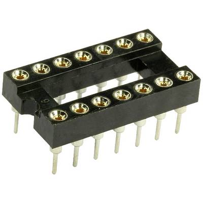 A black 14-pin IC socket for use in electronic circuits enhances the flexibility and reusability of chips.