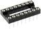 A black 14-pin IC socket, suitable for inserting microchip components into electronic circuits.