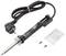 Soldering iron with cable and two replacement tips, alongside a metal stand. Suitable for electronic repairs and DIY projects.