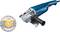 A blue Bosch angle grinder with a side handle. Beside it, a round disc suitable for cutting work.