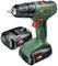 Bosch EasyDrill 18V-40 Cordless Drill with 18V Battery and Charger. Green drill with a black handle and red accents.