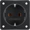 Black socket by Berker; round design; suitable for EU plug types; mounted on a square plastic plate.