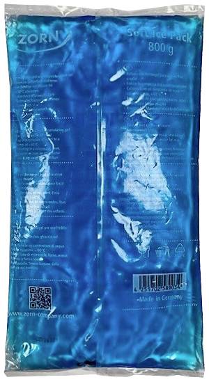 Blue liquid cooling pack, 800 g, by 'ZORN', manufactured in Germany. Includes instructions for use and barcode on packaging.