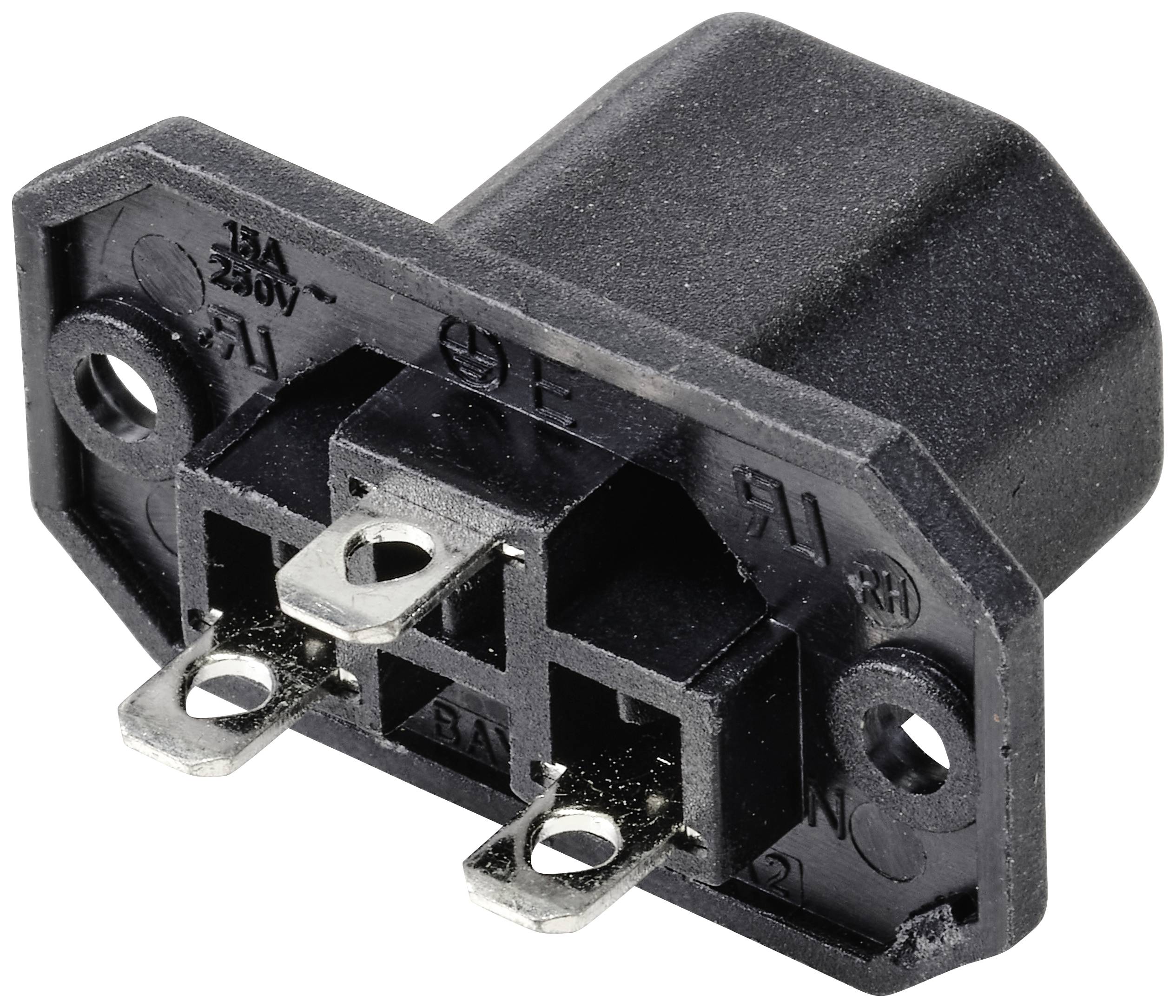 Black plastic network plug with three metal contacts.