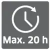 Symbol of a circle with an arrow and clock hand pointing to 2 o'clock. Below it reads: 'Max. 20 h'. Symbol indicating time limitation.
