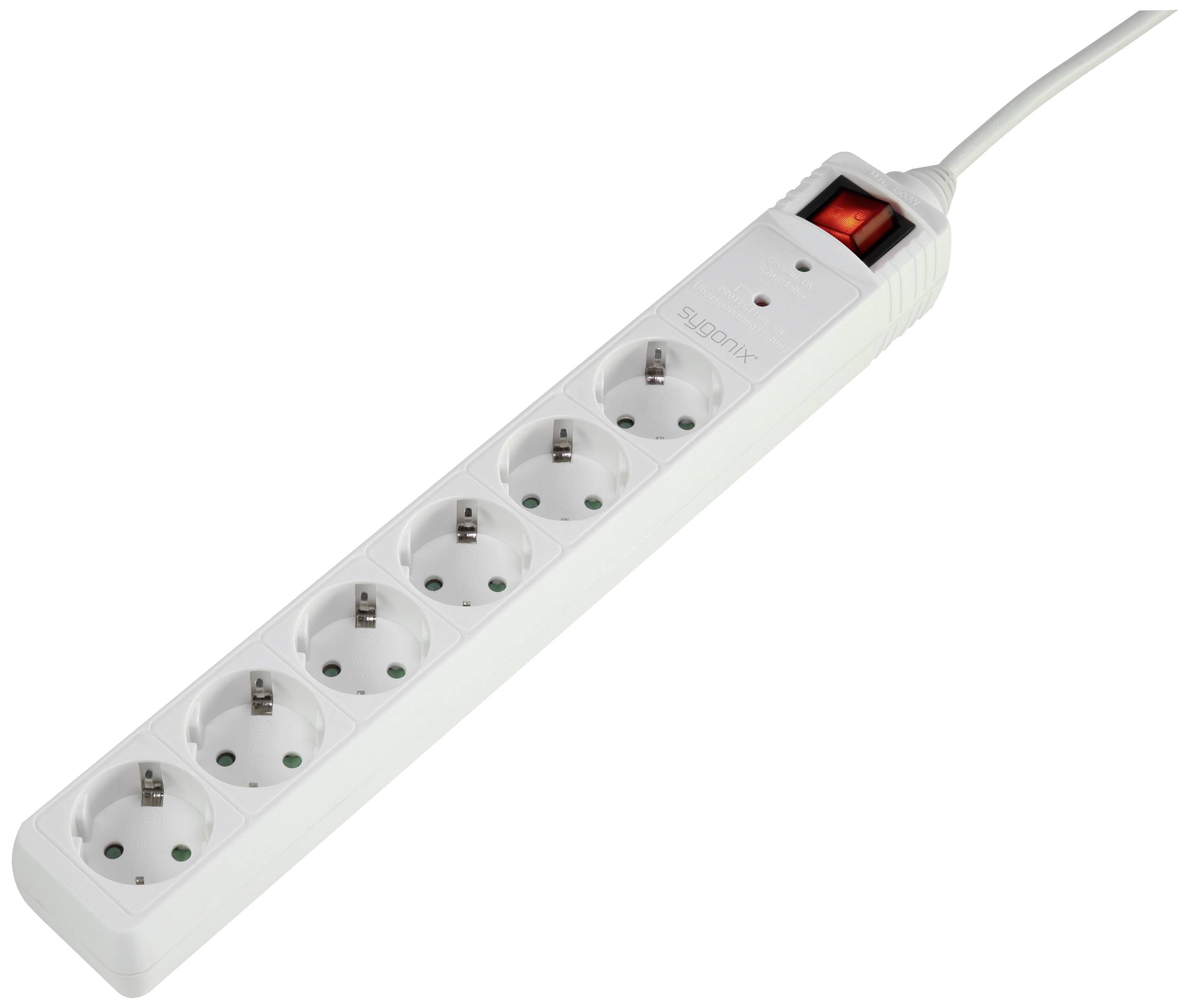 Sygonix SY-5044446 Surge protection power strip White PG connector 1 pc(s)