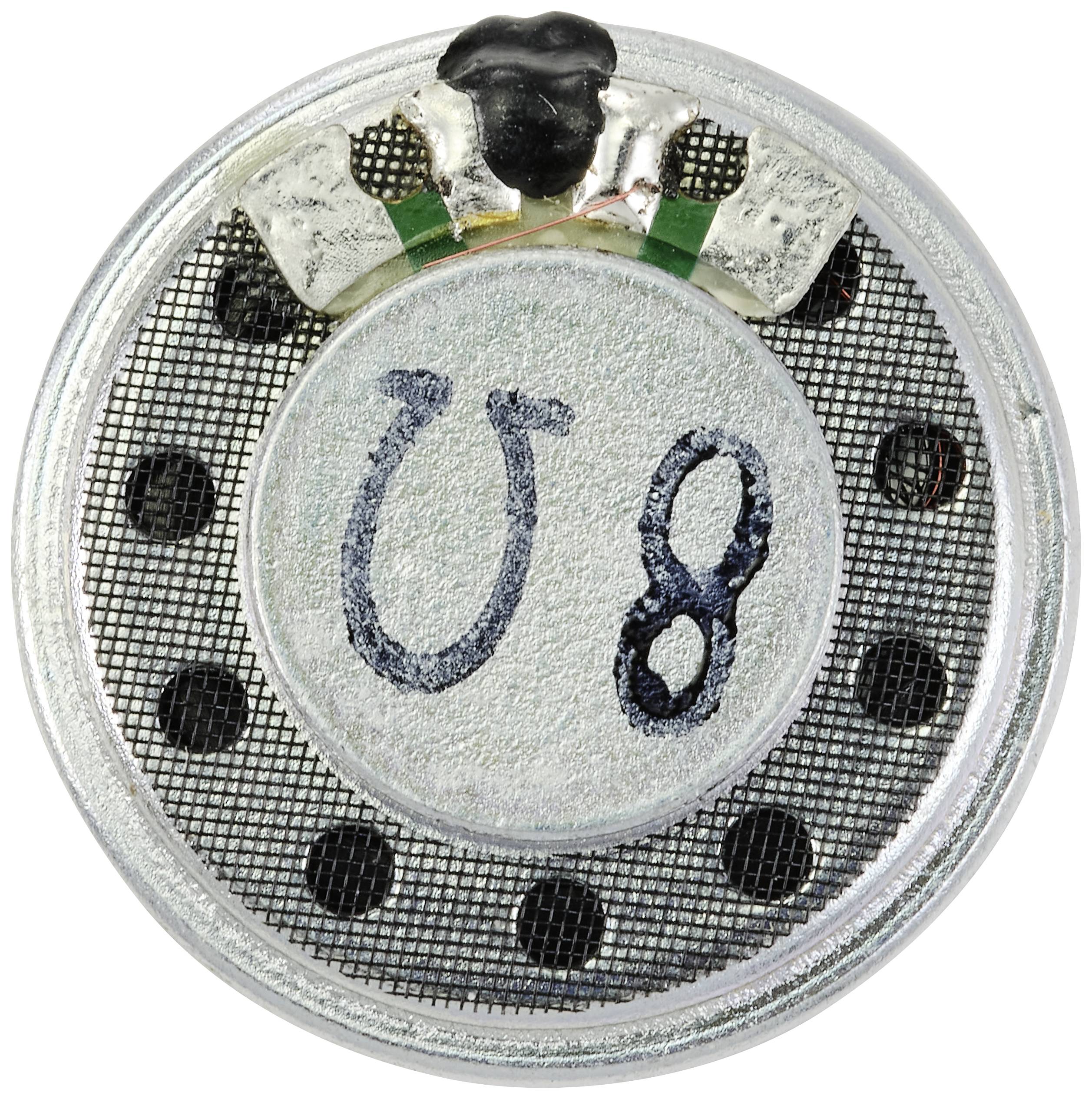 A silver-grey speaker in close-up, oval-shaped with two cable connections on top and the marking 'U8' in the centre.
