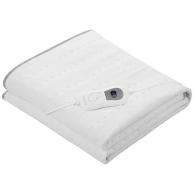 Folded electric heated blanket with control unit on top.