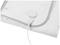 A white heated blanket with a grey border is folded, with an electrical cable connected.