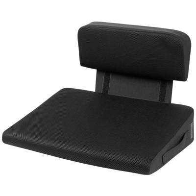 Black ergonomic car seat insert with lumbar support cushion and seat surface, designed to provide support and enhance comfort while driving.