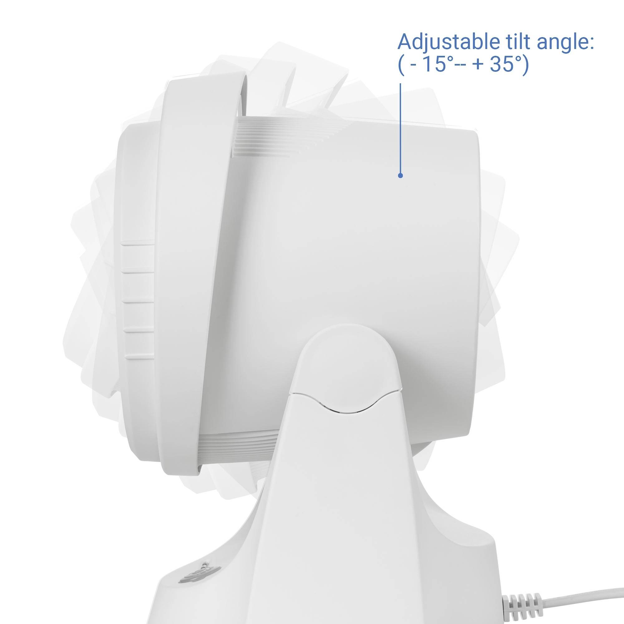 A white projector shows an adjustable tilt angle ranging from -15° to +35°. The device surface is smooth and modern.