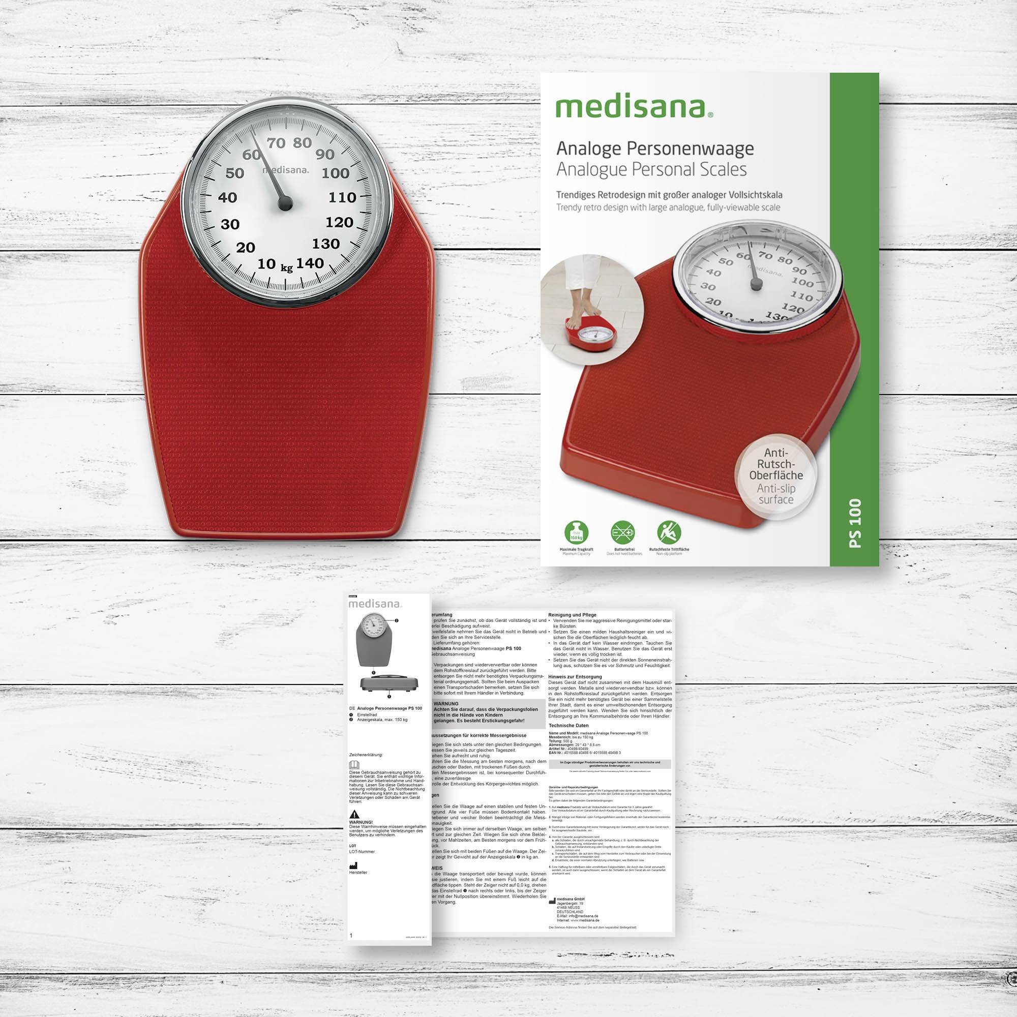 Medisana PS 100 red Analog bathroom scales Weight range=150 kg Dark red-6