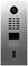 A silver intercom with camera and audio system in a modern, vertical design.