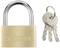 'A brass padlock next to three keys on a keyring, symbolising security and protection.'