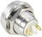 Metallic push-button switch with two gold-plated contact pins and knurled surface, suitable for electrical appliances.