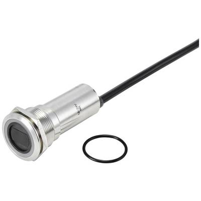 A cylindrical, silver electronic sensor button with cable and loose rubber ring, possibly for installation in a device.