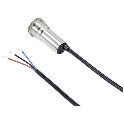 A cylindrical sensor with three exposed cables (red, blue, black) at one end, suitable for industrial applications.