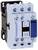 Electrical contactor with multiple connection terminals, blue control button and logos. Components for electrical control systems.