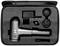 A massage gun with various attachments and charger, carefully arranged in a case.