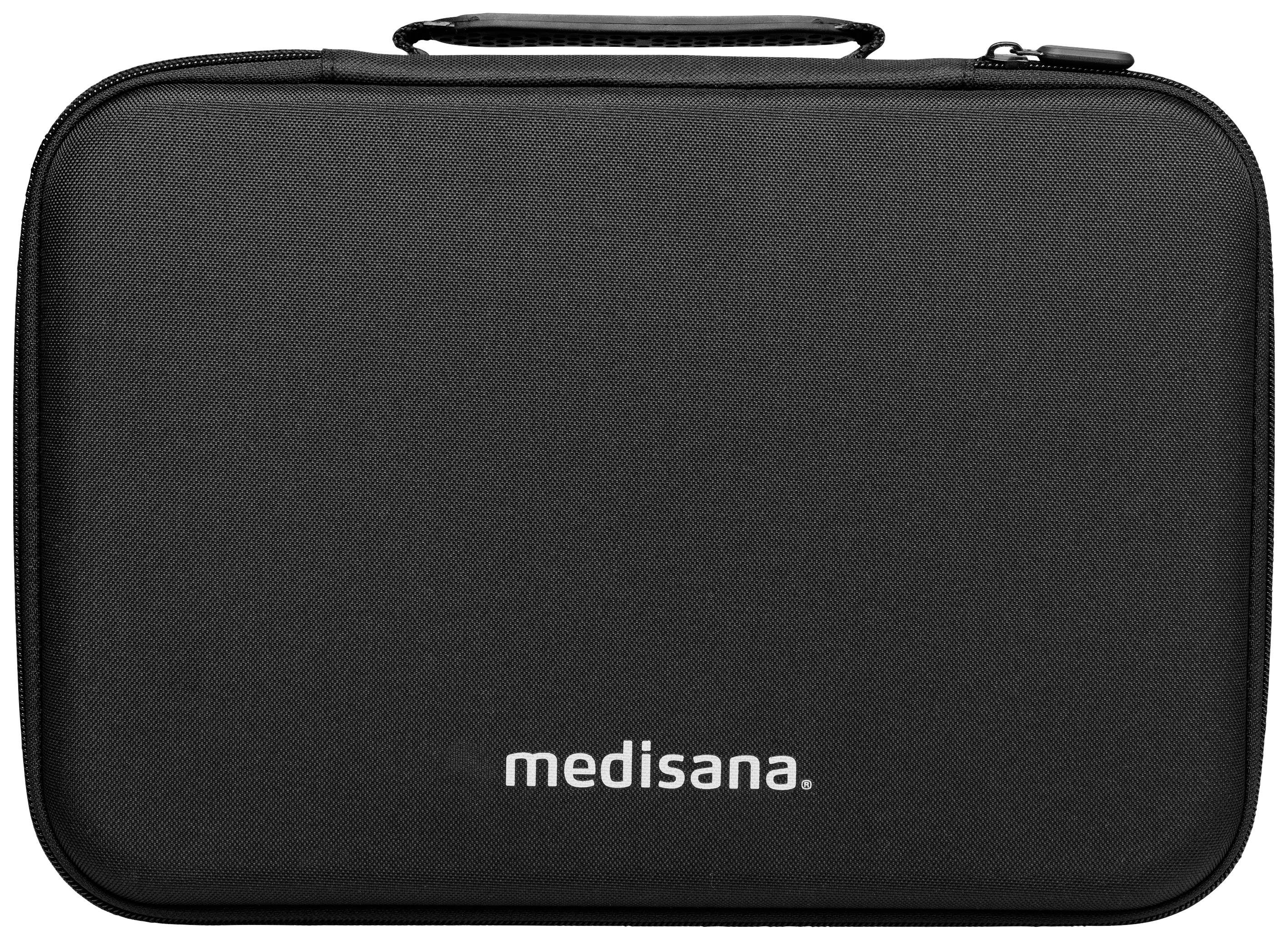 Black protective case with zip and carrying handle, with 'medisana.' printed on the front.