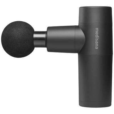 A black electric massage gun with a round massage head and the inscription 'medisana' on the side.
