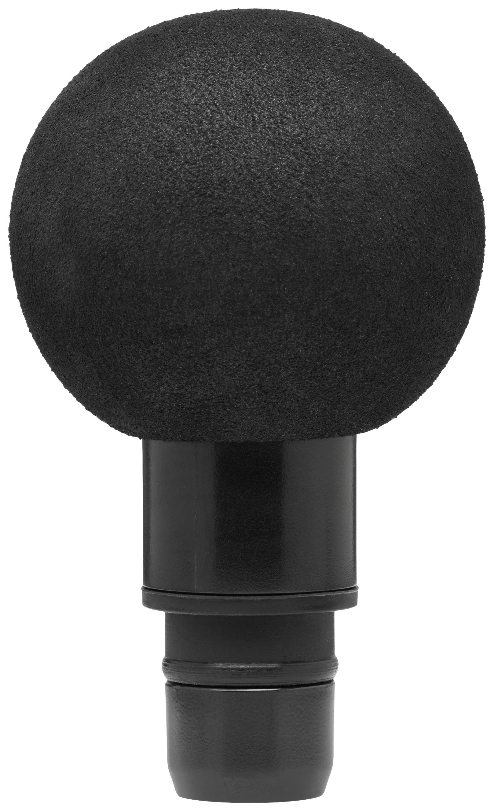 A black microphone with a circular foam windscreen, suitable for sound recording and broadcasting.
