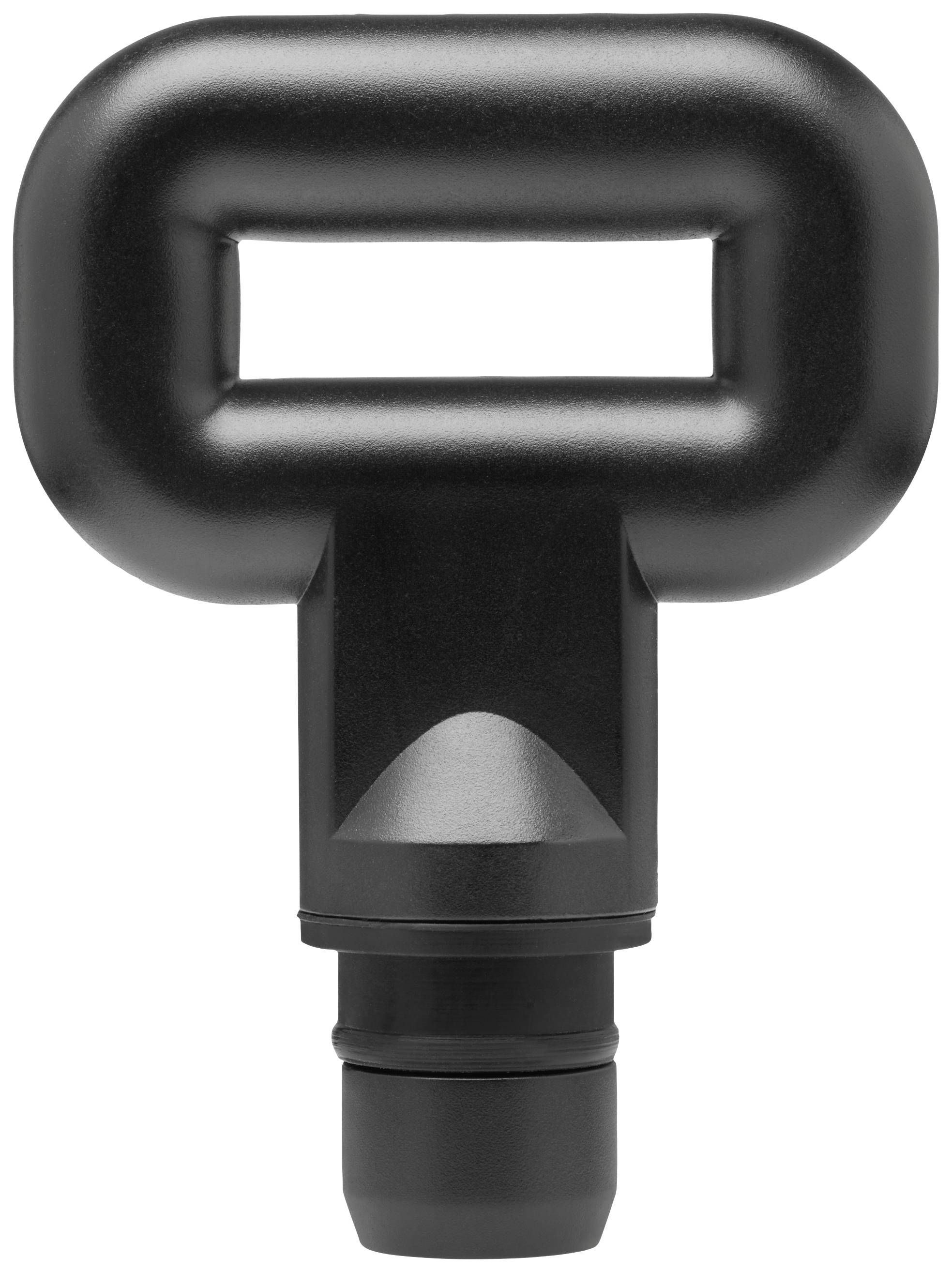 A black massage attachment in a T-shape, possibly for deep tissue massage, against a white background.