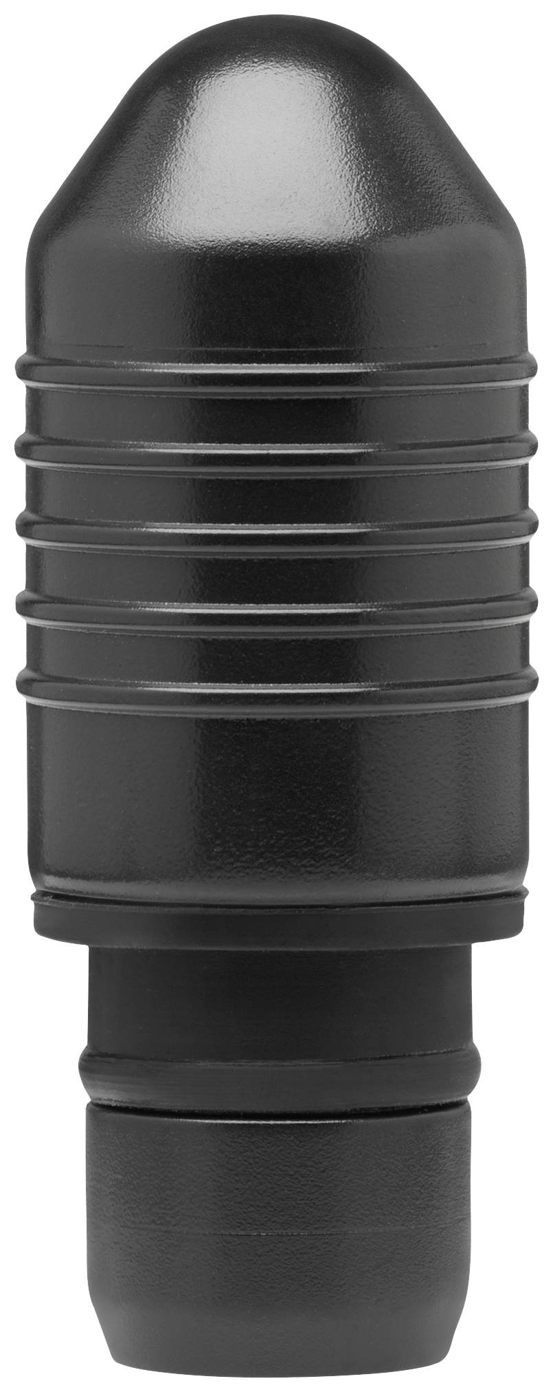 A black plastic handle with a ribbed grip area, suitable for tools or machines to provide better grip.