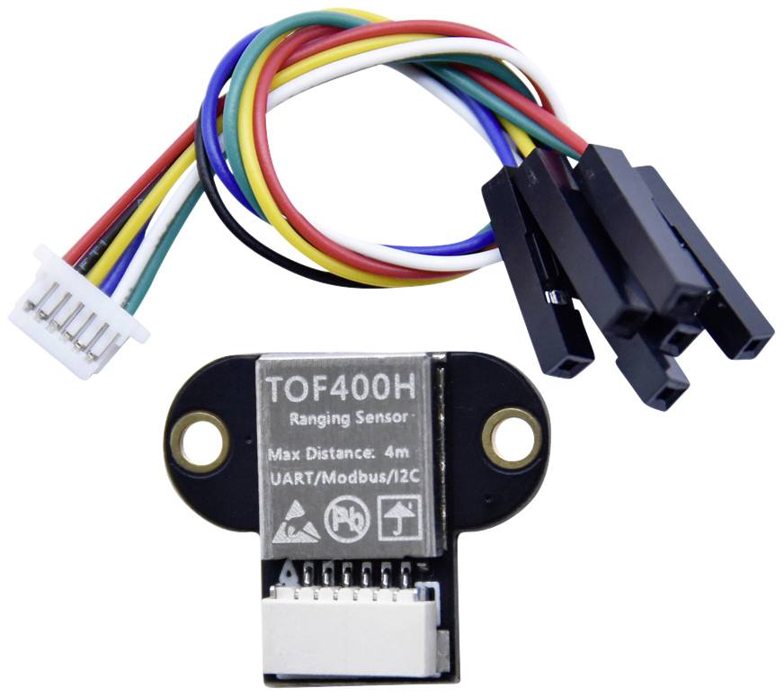TOF400H distance sensor with cables, maximum range 4 m, interfaces: UART/Modbus/I2C.