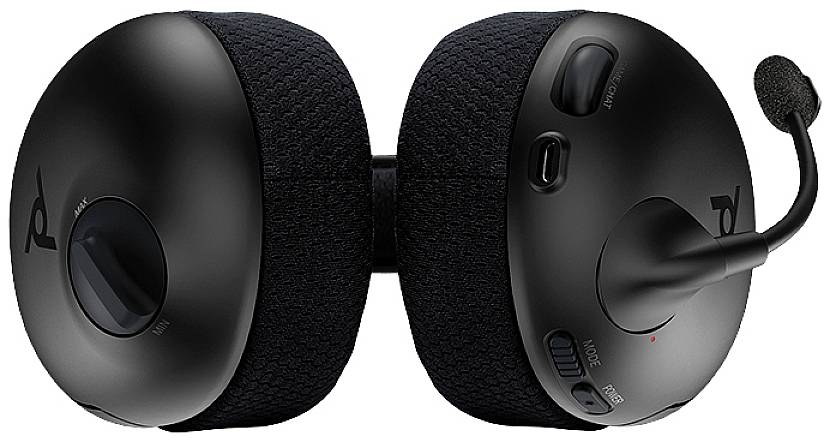 A black, wireless gaming headset with a detachable microphone and padded ear cups.