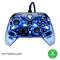 A transparent Xbox controller with glowing blue LEDs and buttons designed for playing on Xbox consoles.