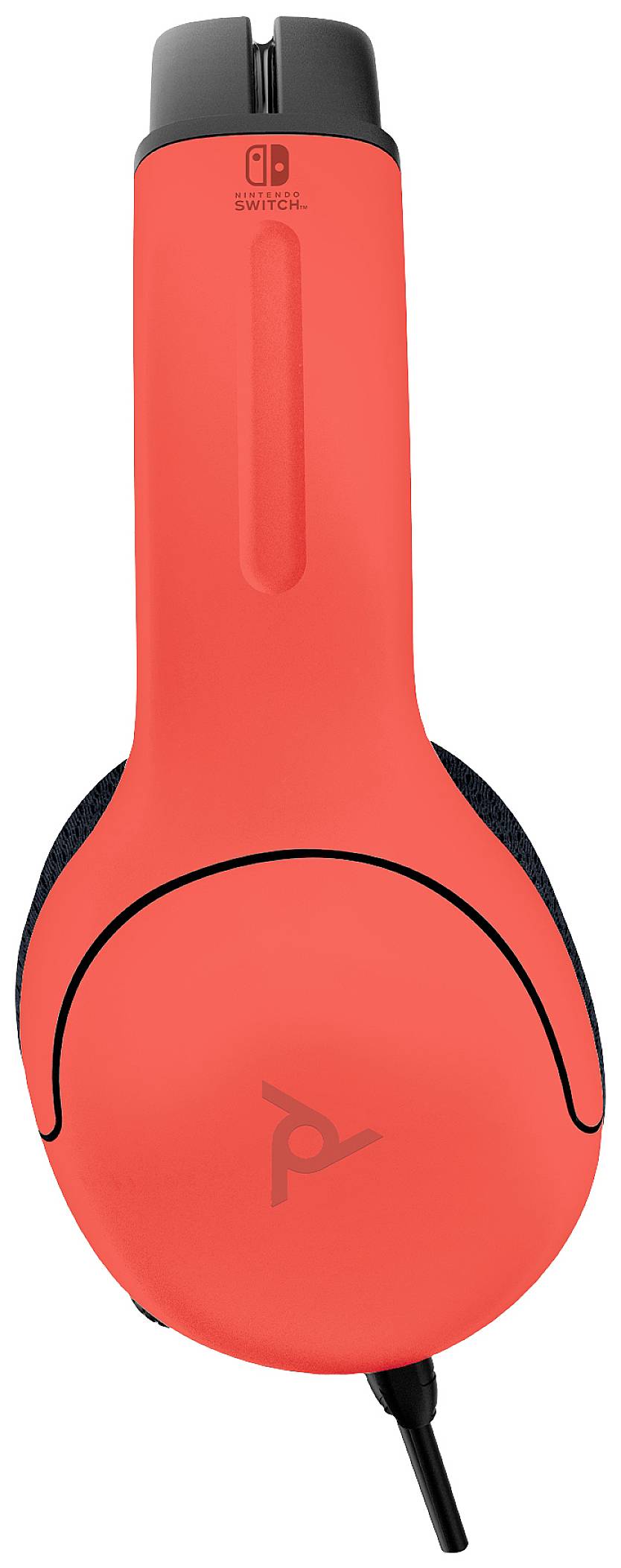 A red wired headset with a Nintendo Switch logo on the top, designed for gaming purposes.