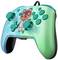 A teal-green video game controller featuring a cartoon bear design with leaf patterns.