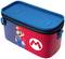 Red and blue lunchbox featuring a cartoon plumber with a grinning face, wearing a red hat and dungarees, alongside an 'M' logo.
