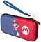 Nintendo Switch case in blue and red with 'Mario' illustration and logo, top zip, carry loop on the side.