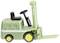A green toy forklift with yellow wheels and the 'CLARK' inscription on the lifting mast.
