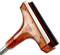 An orange-red window squeegee with a metal handle and black rubber lip, suitable for cleaning smooth surfaces.